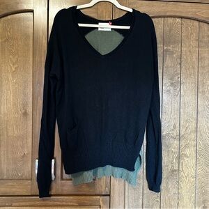 Yoon color block high low v neck tunic sweater